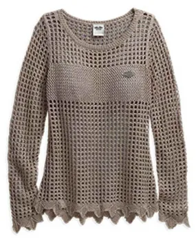 Harley-Davidson sweater-open knit, metallic women's woodsmoke