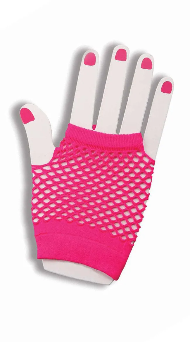 Hot Pink Fishnet Fingerless Gloves