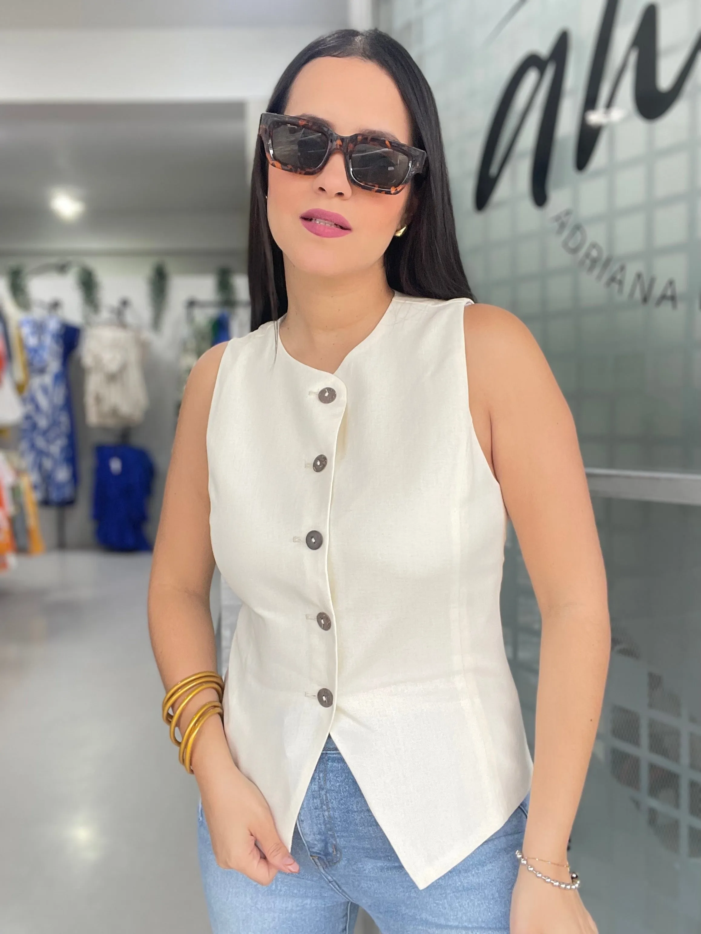 Ivory Wood Buttons Vest