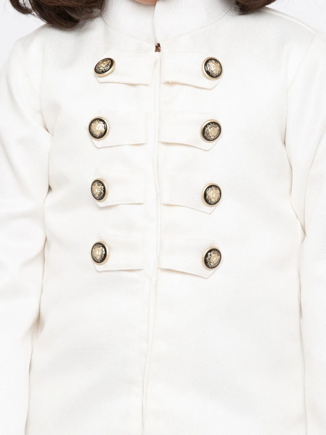 Jashvi Boy's White & Black Solid Slim-Fit Sherwani Set