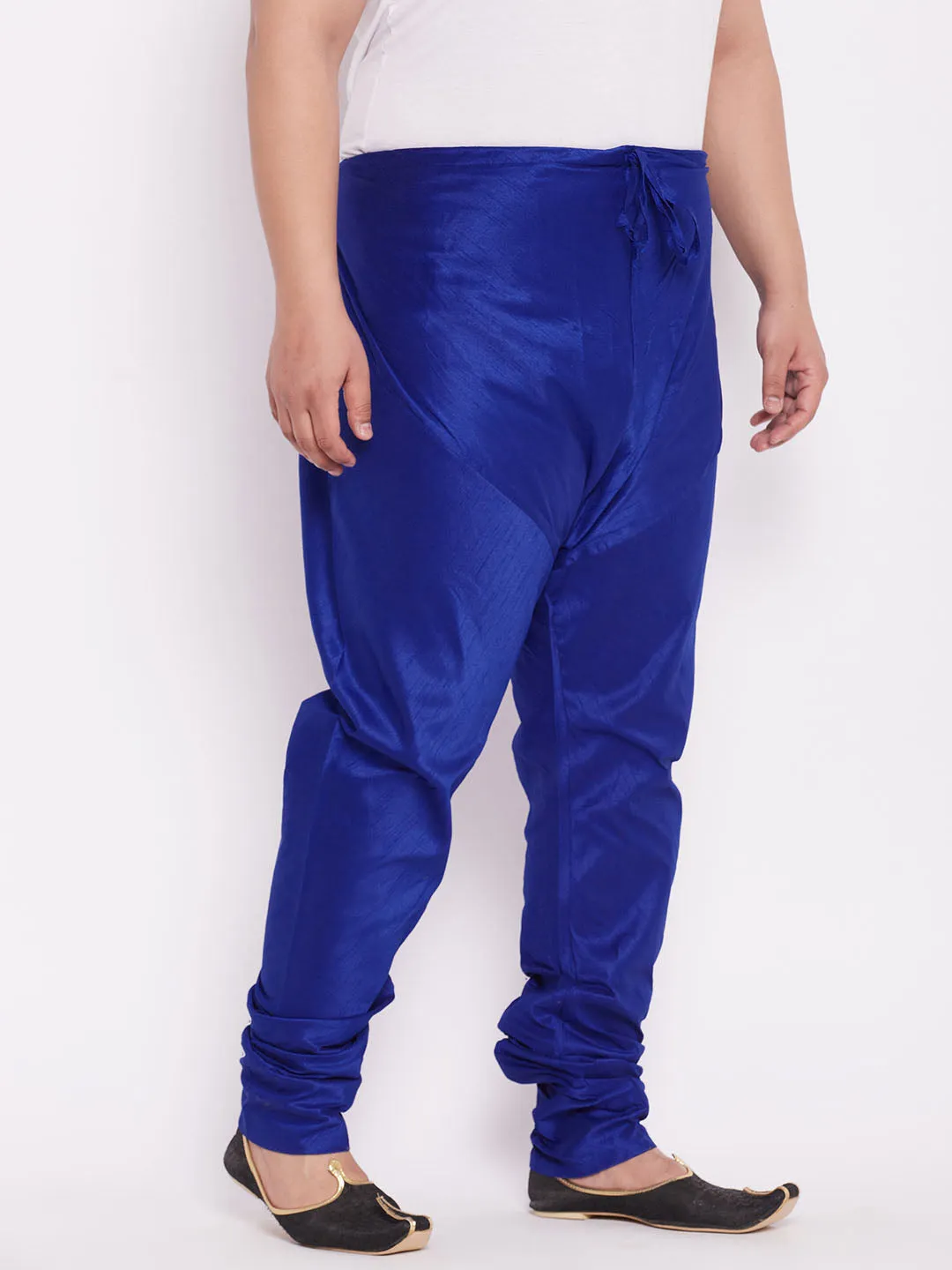 Jashvi Men's Plus Size Blue Cotton Silk Blend Churidar