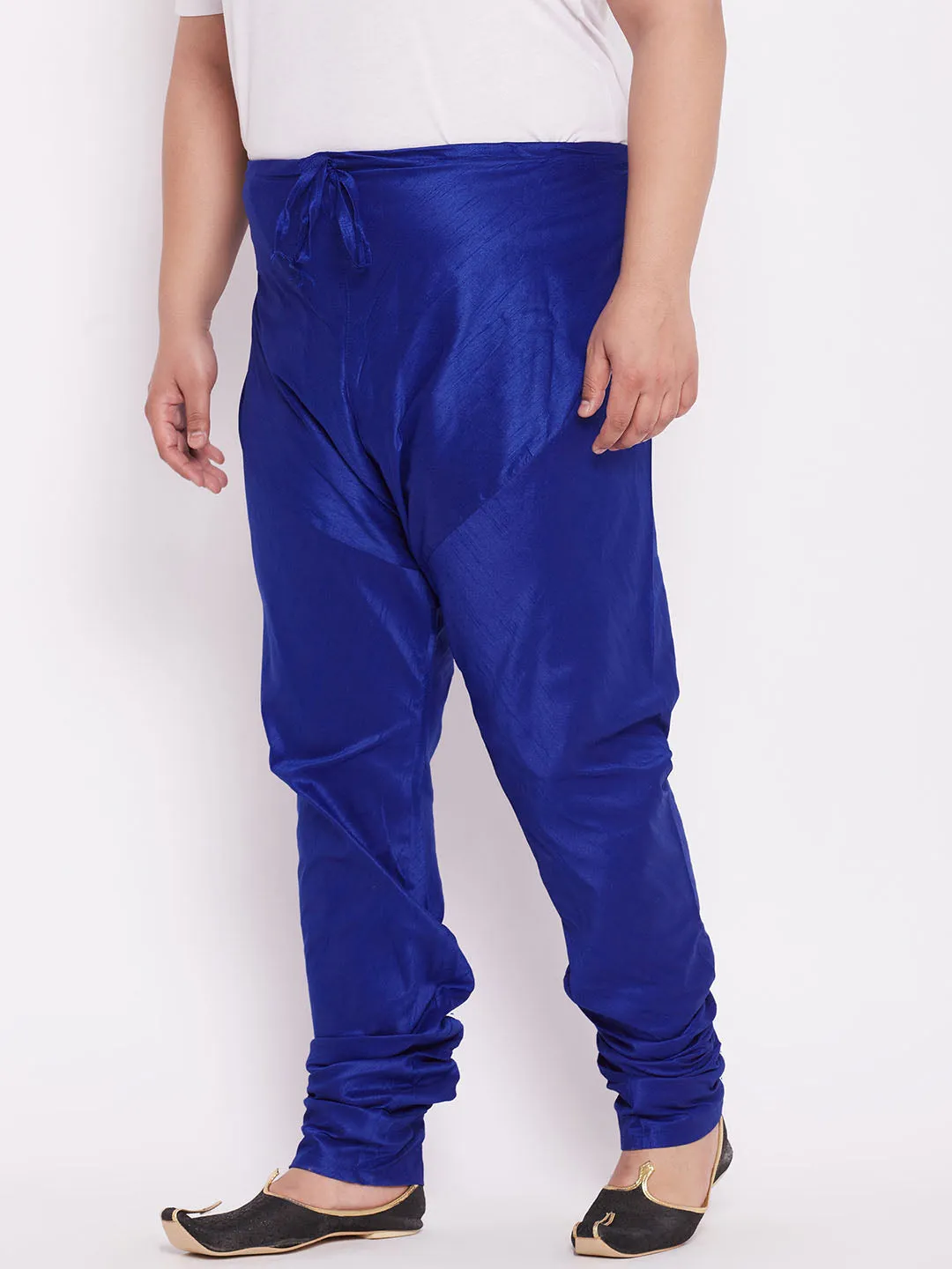 Jashvi Men's Plus Size Blue Cotton Silk Blend Churidar