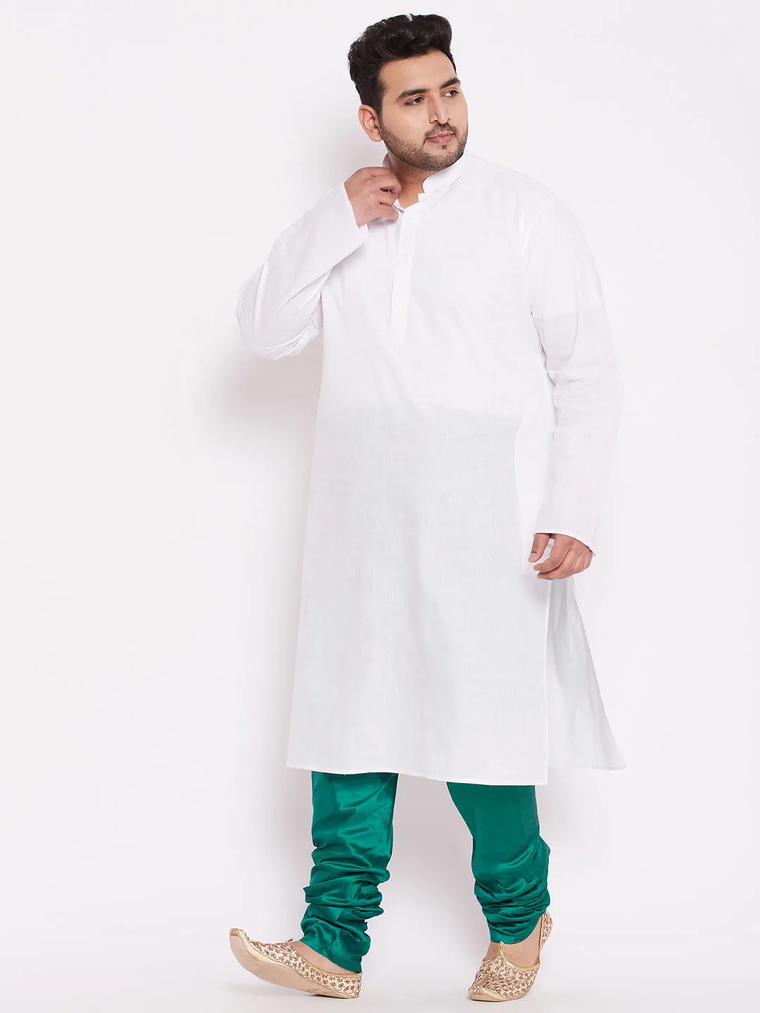 Jashvi Men's Plus Size Turquoise Cotton Silk Blend Churidar