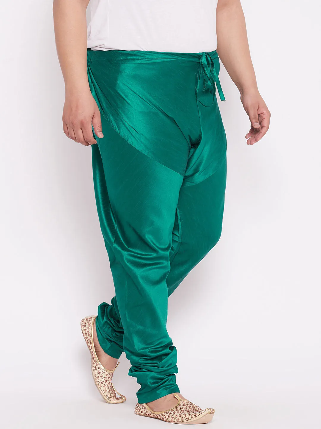 Jashvi Men's Plus Size Turquoise Cotton Silk Blend Churidar
