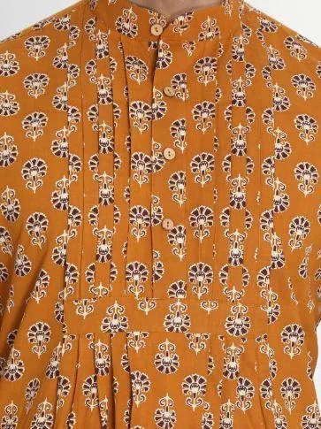 Jashvi Men's Yellow Cotton Blend Kurta and Churidar Set