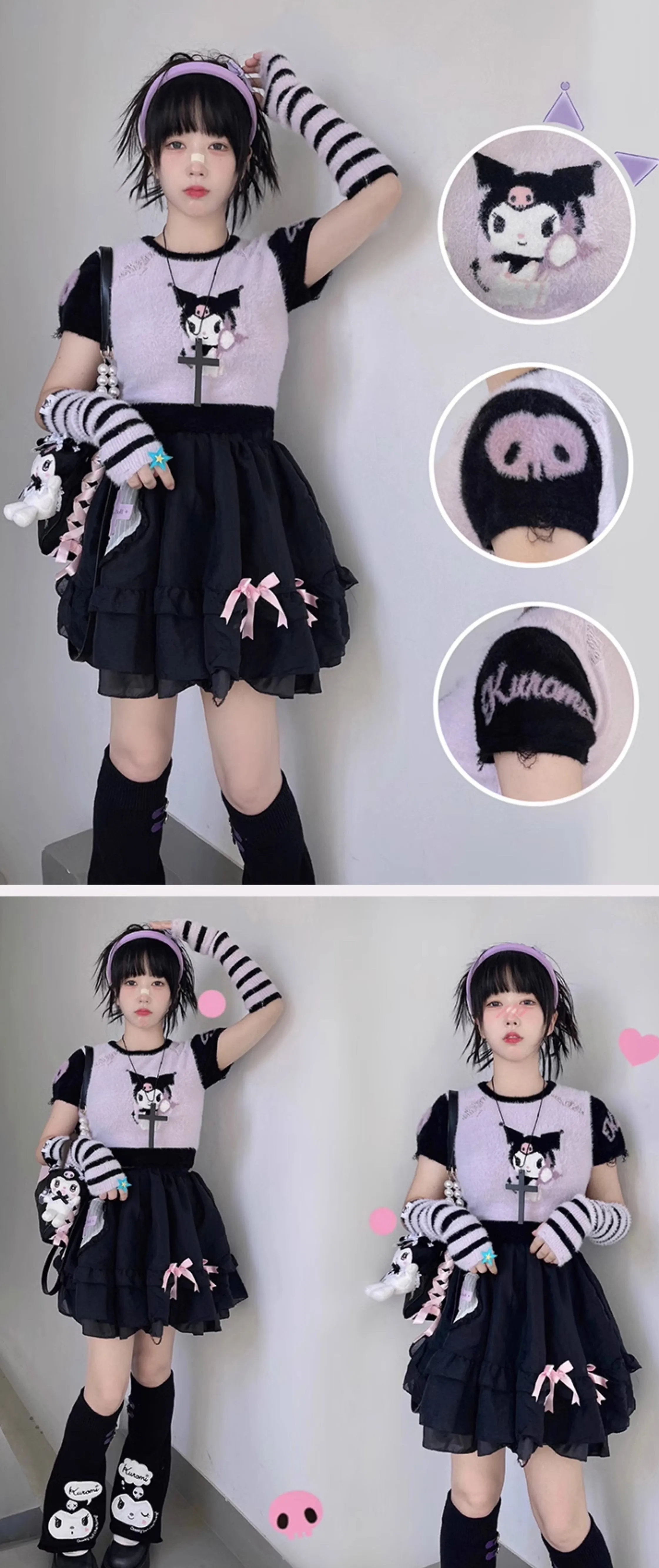 Kawaii Purple Devil Black Knit Soft Sweater