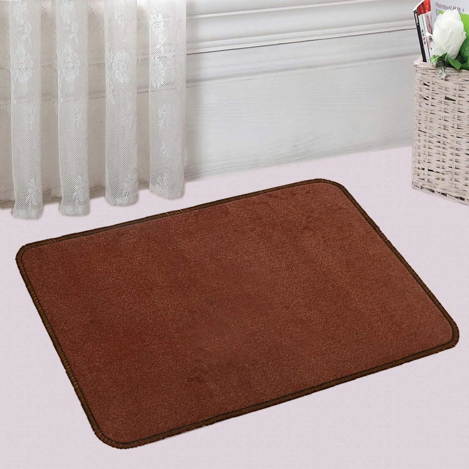 Kuber Industries Microfiber Anti Slip 4 Pieces Bath Mat 22"x14", Brown-CTKTC28442