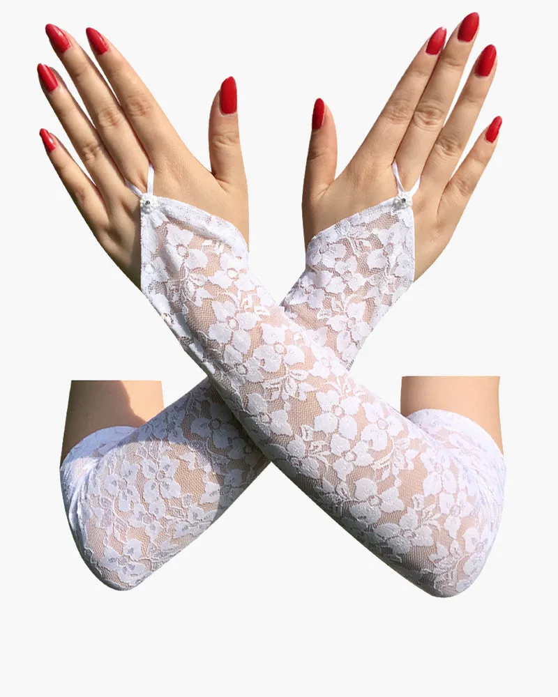 Lace Black Fingerless Floral Gloves