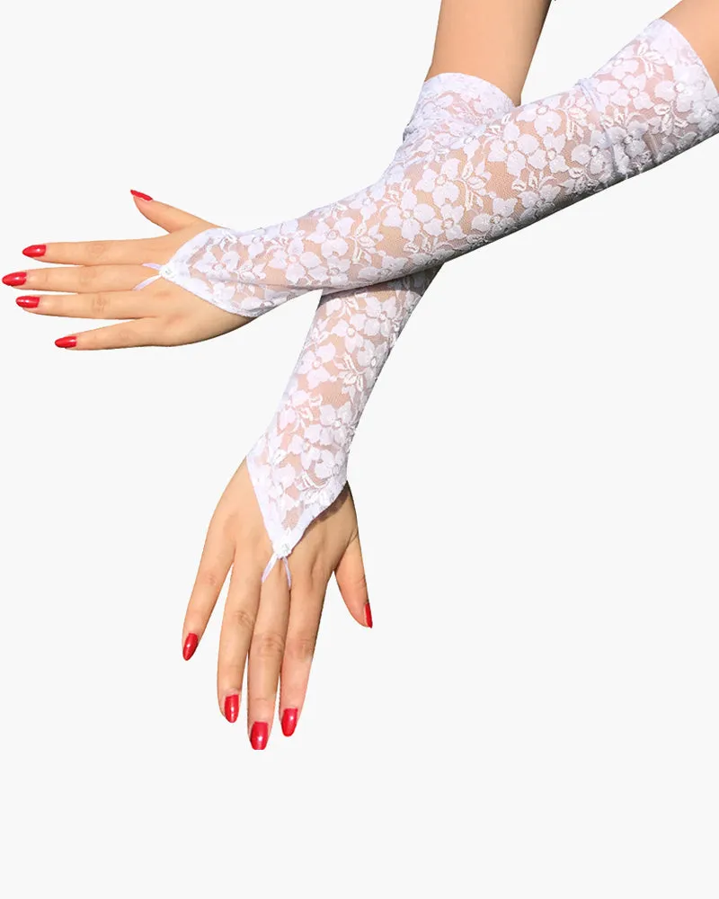Lace Black Fingerless Floral Gloves