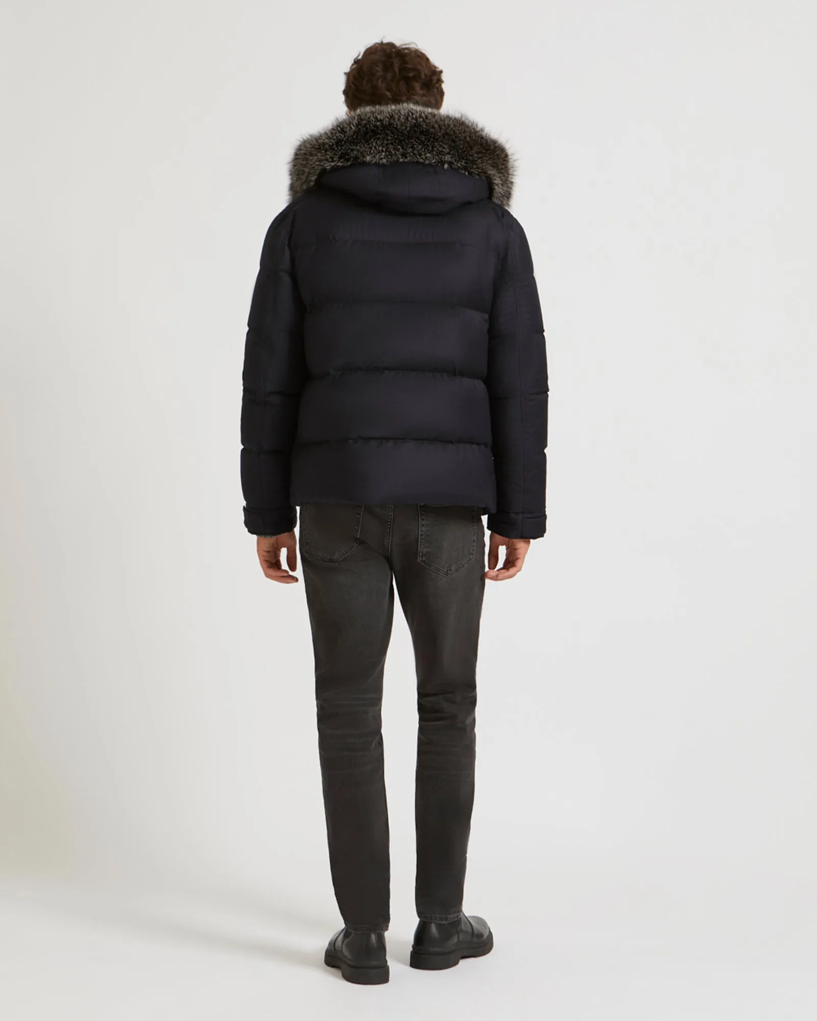 Loro Piana Fabric Down Jacket With Fox Fur Trim