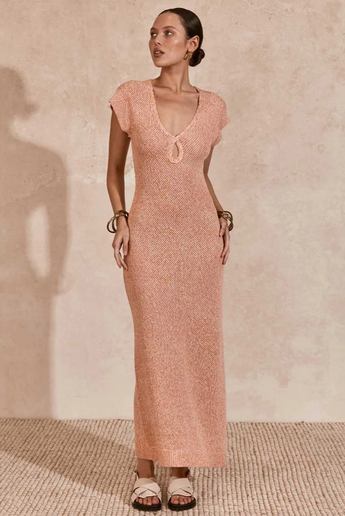 MATEO KNIT MIDI DRESS - APRICOT CREAM