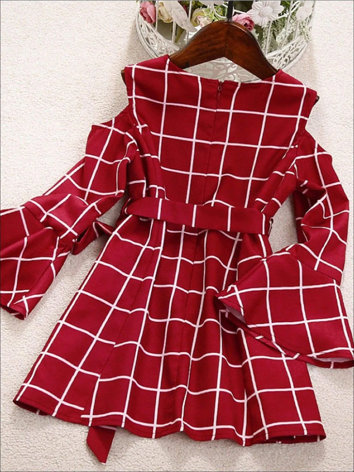 Mommy And Me Plaid Cold Shoulder Dress