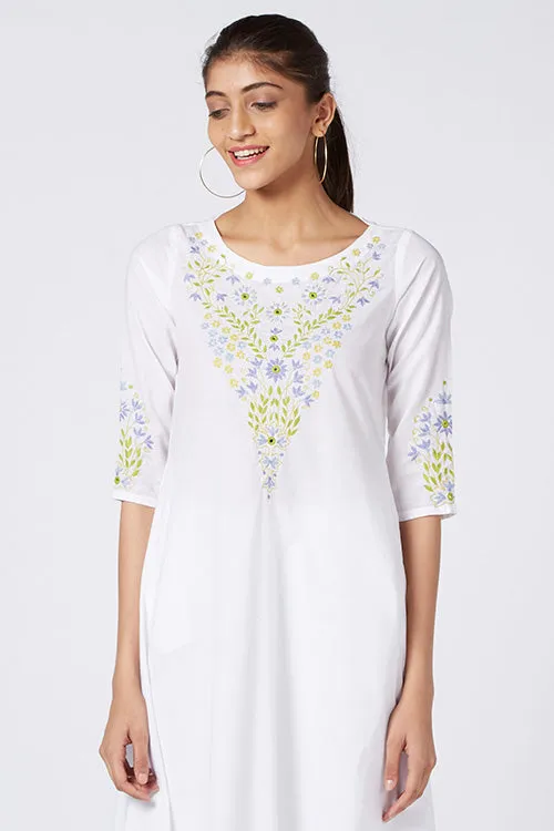 Okhai 'Serene Fragrance' Embroidered Cotton Cambric Dress