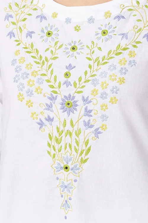 Okhai 'Serene Fragrance' Embroidered Cotton Cambric Dress