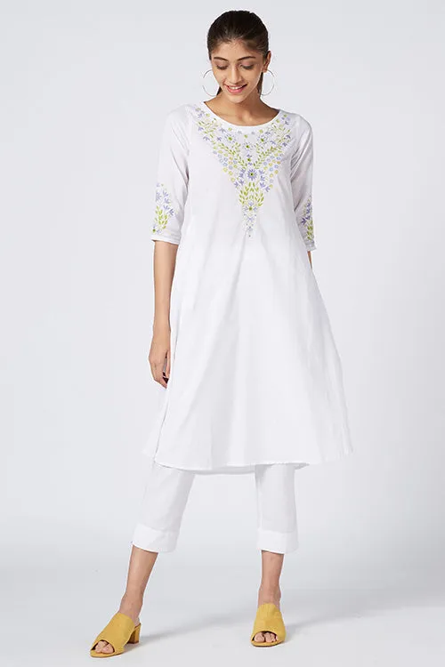 Okhai 'Serene Fragrance' Embroidered Cotton Cambric Dress