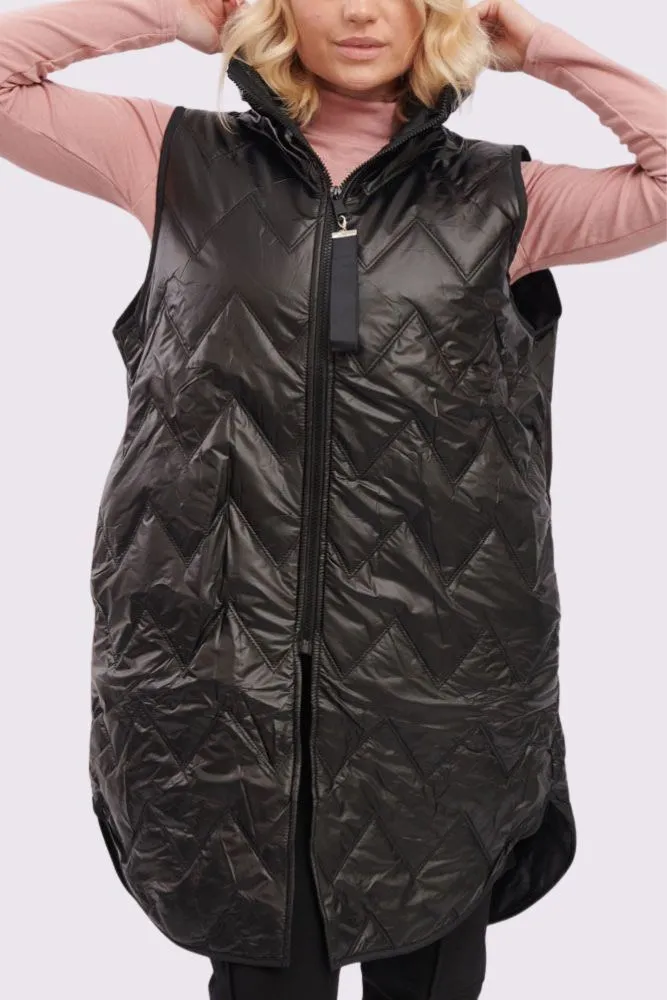 Plain Quilted Zip Up Curved  Hem Gilet