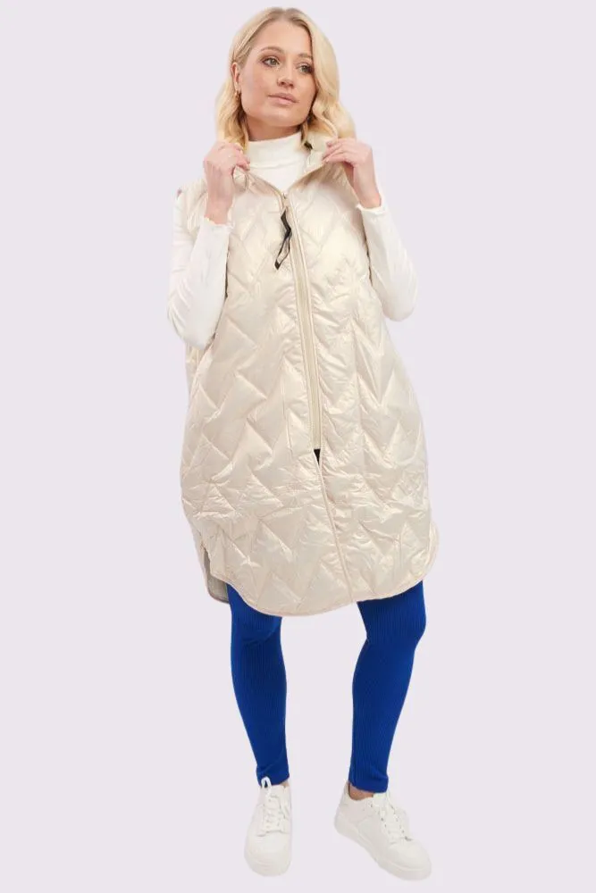 Plain Quilted Zip Up Curved  Hem Gilet