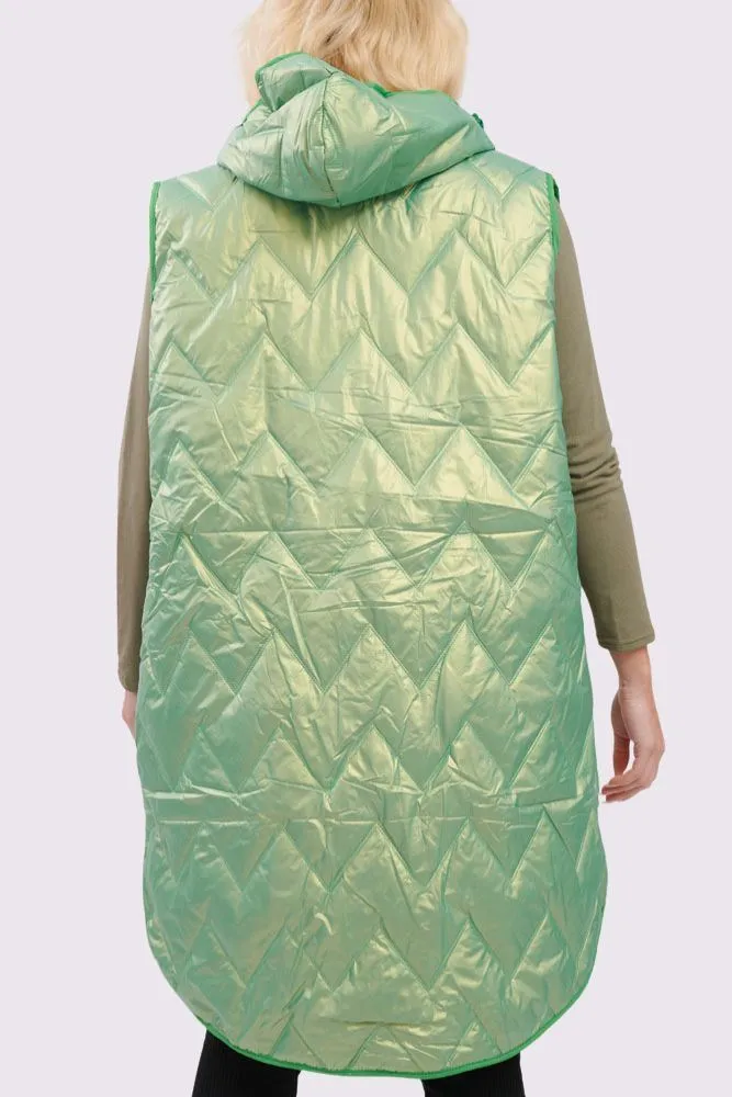 Plain Quilted Zip Up Curved  Hem Gilet