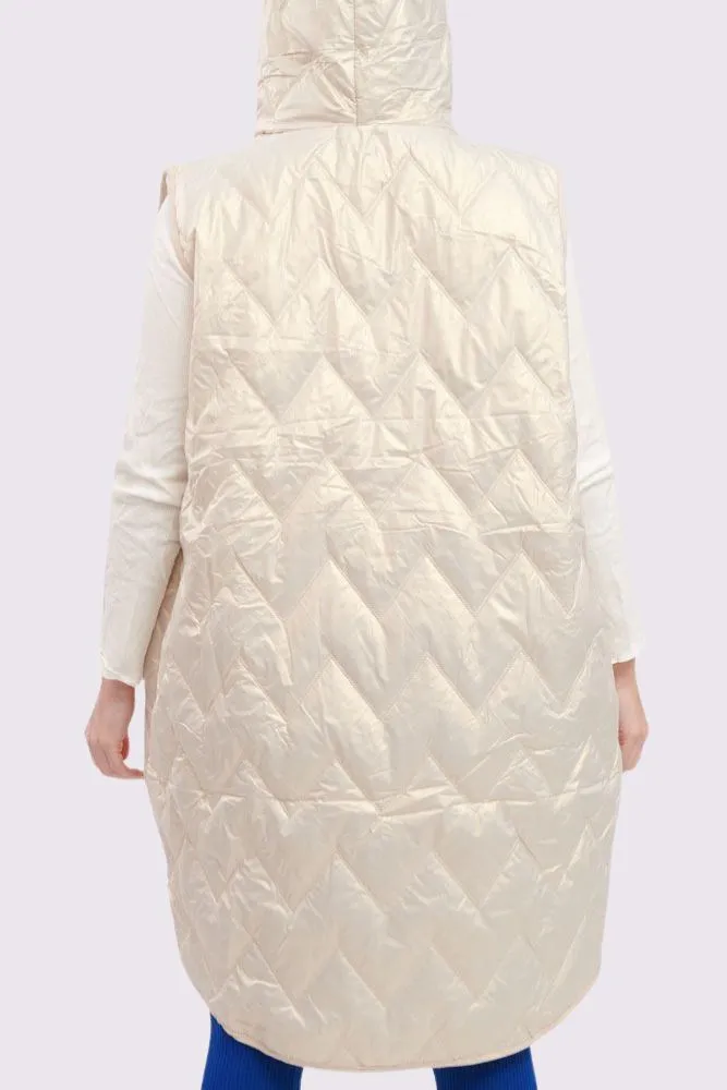 Plain Quilted Zip Up Curved  Hem Gilet