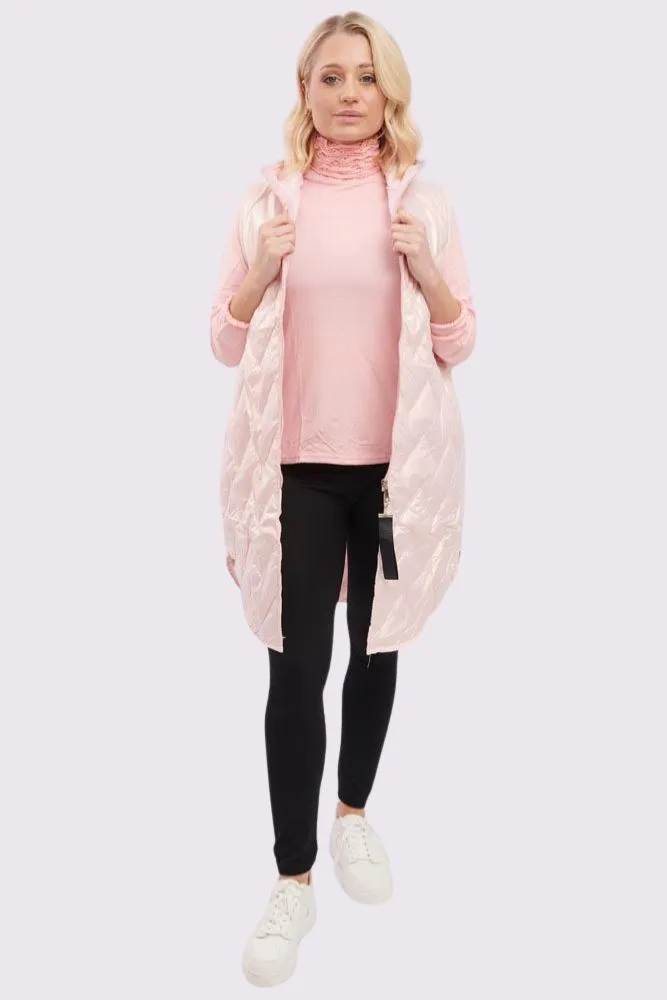 Plain Quilted Zip Up Curved  Hem Gilet