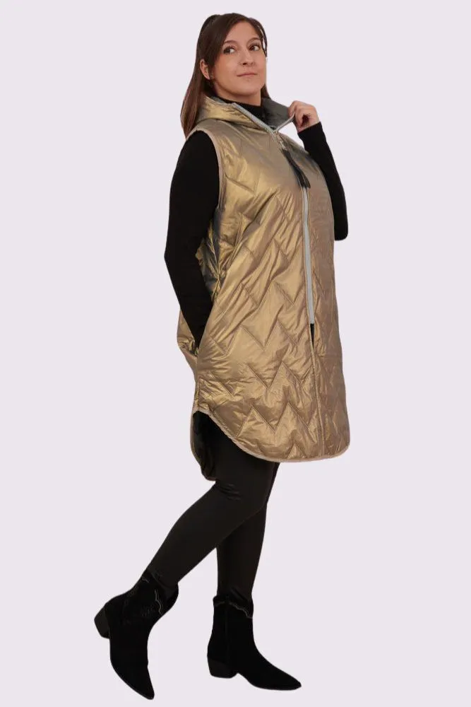 Plain Quilted Zip Up Curved  Hem Gilet