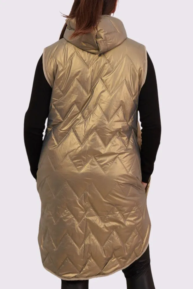 Plain Quilted Zip Up Curved  Hem Gilet
