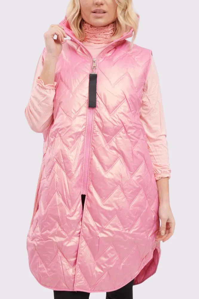 Plain Quilted Zip Up Curved  Hem Gilet