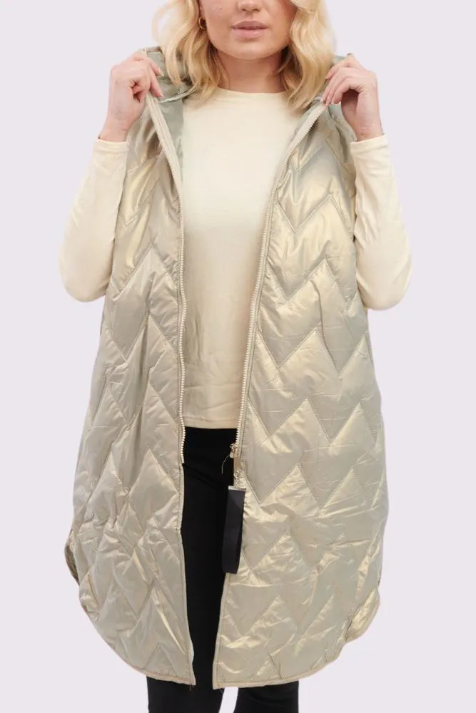 Plain Quilted Zip Up Curved  Hem Gilet