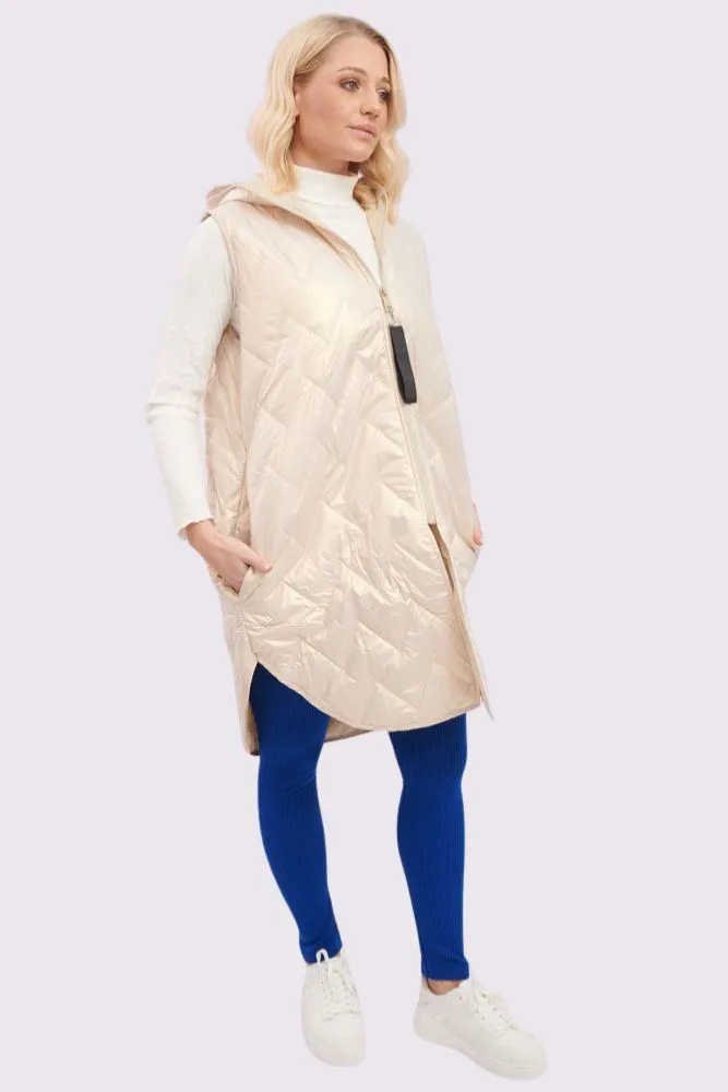 Plain Quilted Zip Up Curved  Hem Gilet