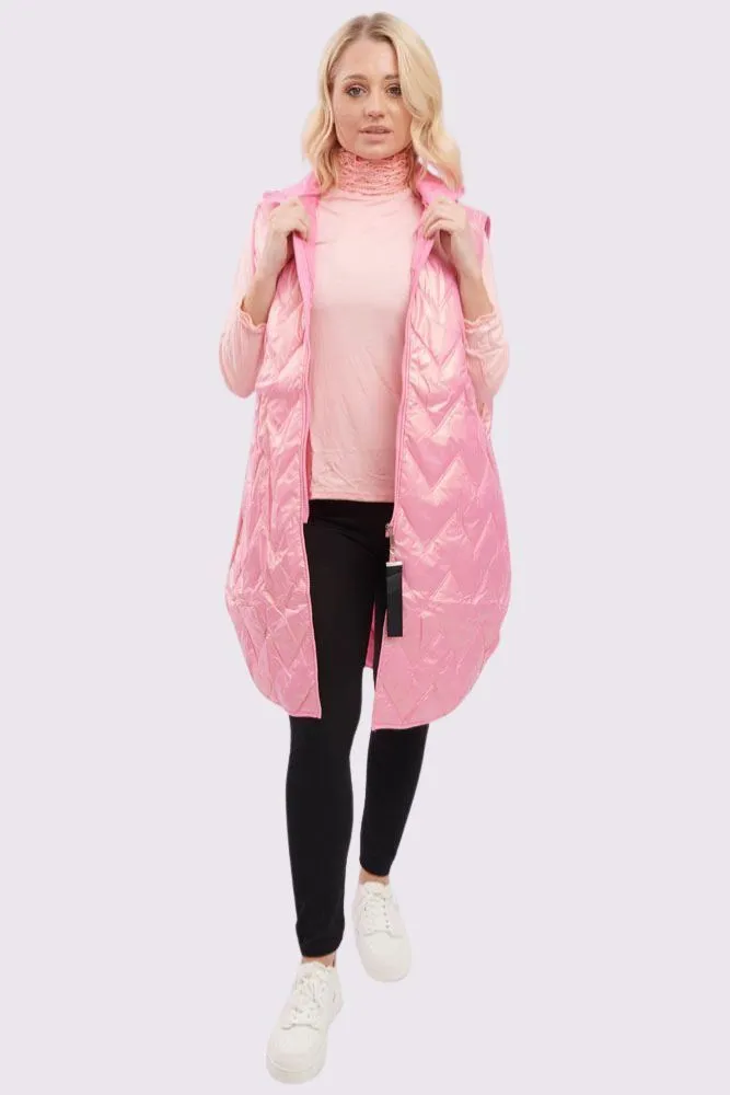 Plain Quilted Zip Up Curved  Hem Gilet