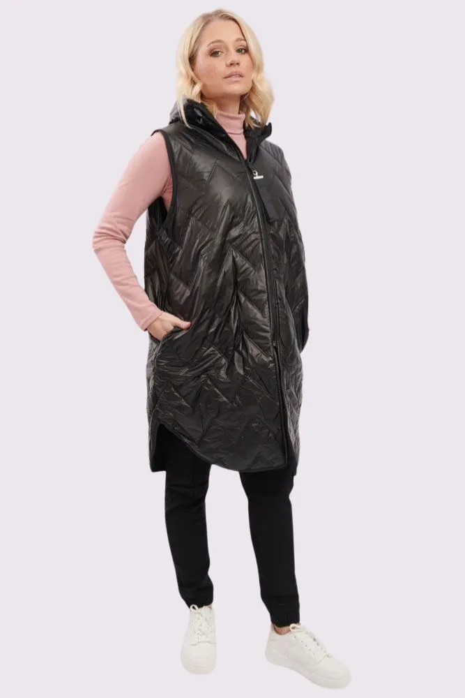 Plain Quilted Zip Up Curved  Hem Gilet