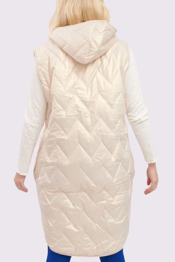 Plain Quilted Zip Up Curved  Hem Gilet