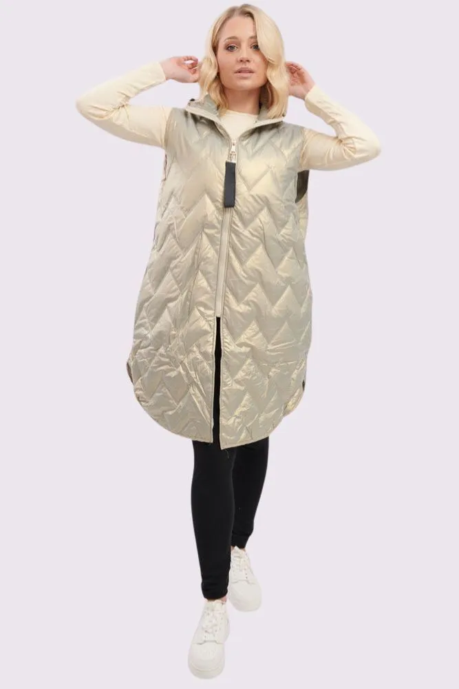 Plain Quilted Zip Up Curved  Hem Gilet