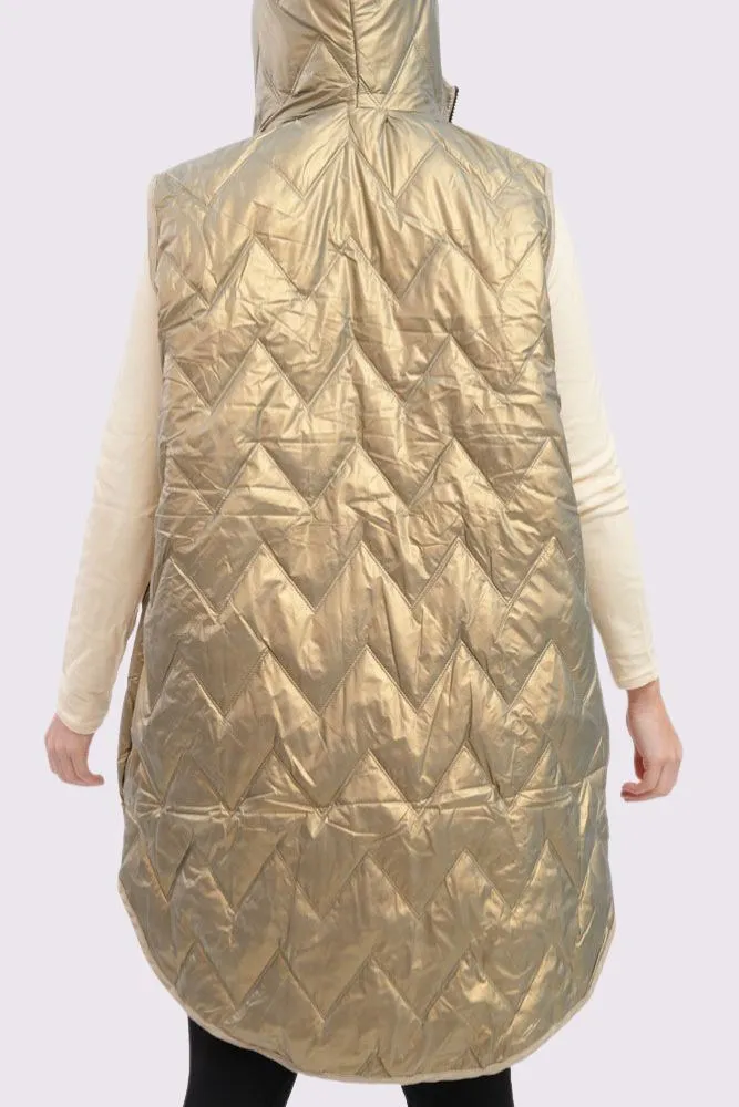 Plain Quilted Zip Up Curved  Hem Gilet