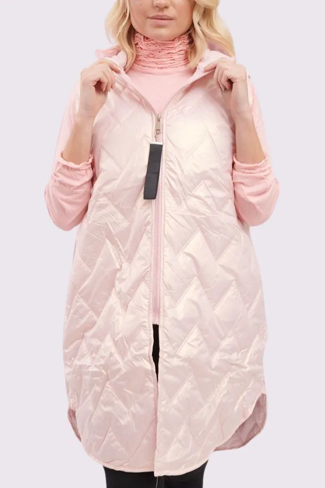 Plain Quilted Zip Up Curved  Hem Gilet