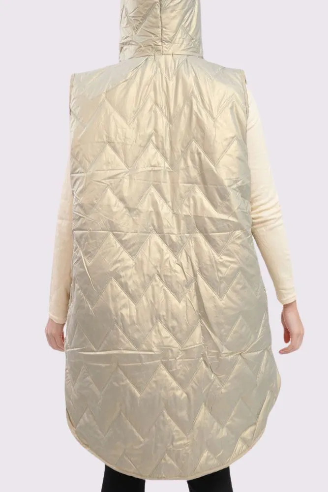 Plain Quilted Zip Up Curved  Hem Gilet