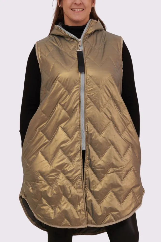 Plain Quilted Zip Up Curved  Hem Gilet