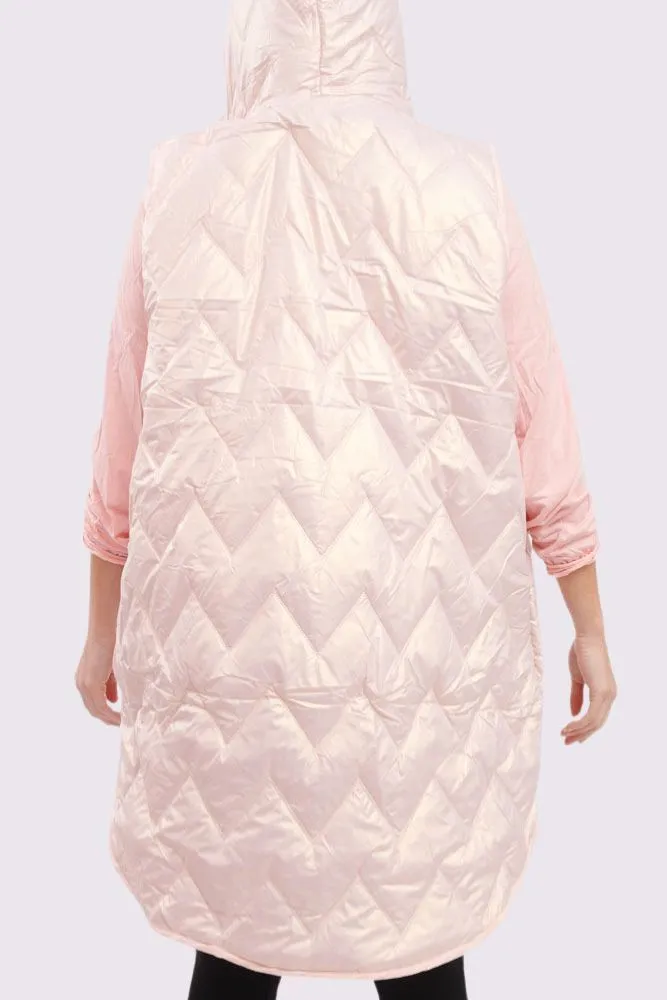 Plain Quilted Zip Up Curved  Hem Gilet