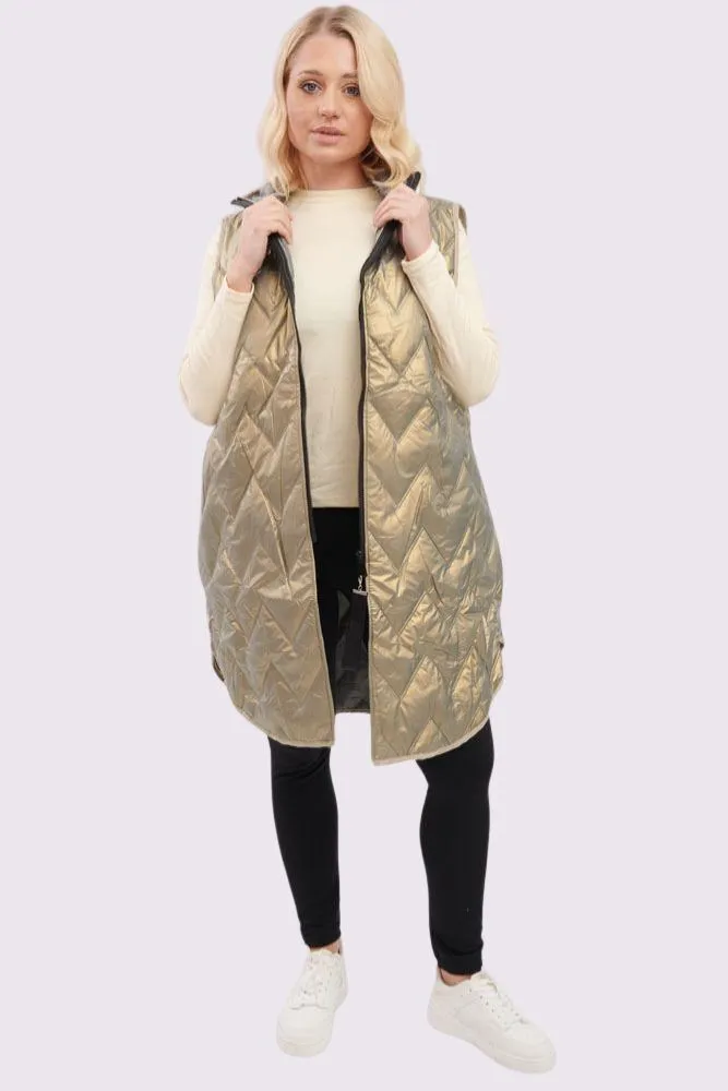 Plain Quilted Zip Up Curved  Hem Gilet