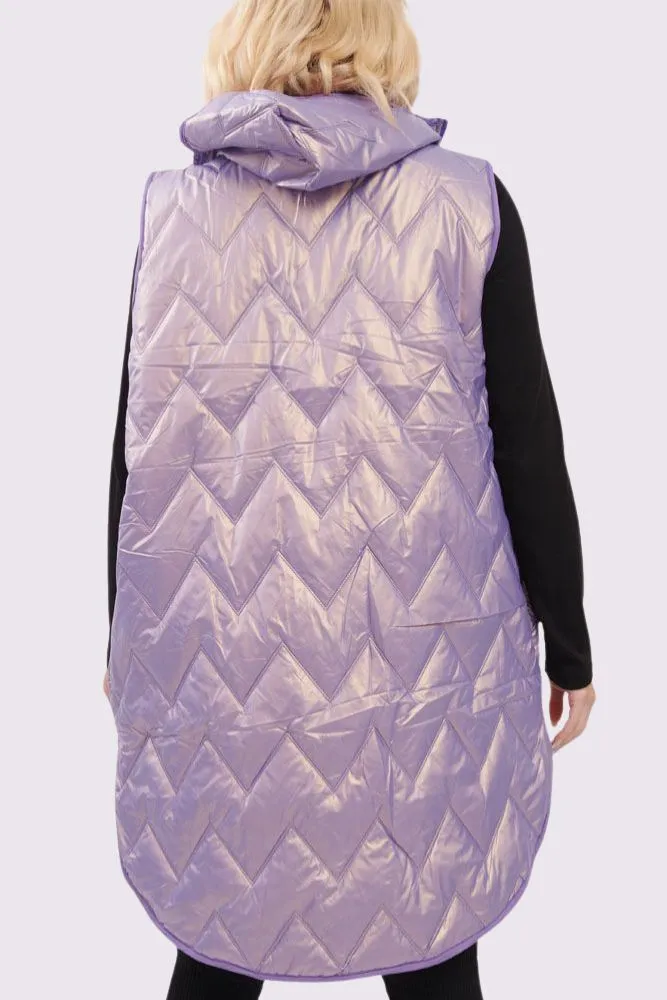 Plain Quilted Zip Up Curved  Hem Gilet
