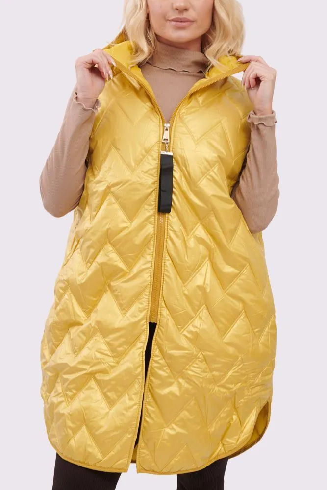 Plain Quilted Zip Up Curved  Hem Gilet