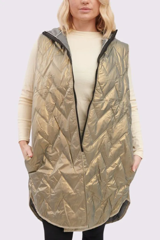 Plain Quilted Zip Up Curved  Hem Gilet