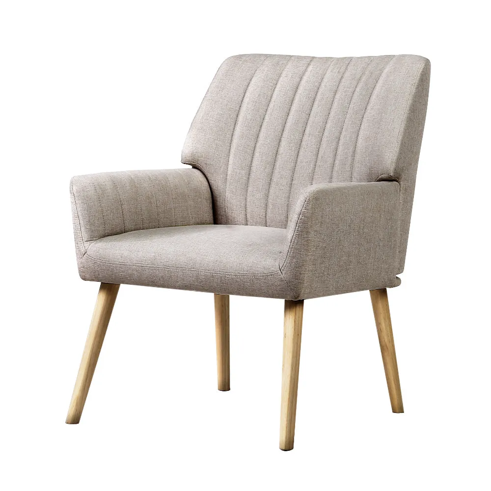 Premium Beige Faux Fabric Armchair, High-Resilience Foam – Artiss