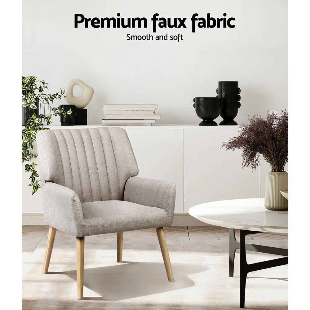 Premium Beige Faux Fabric Armchair, High-Resilience Foam – Artiss