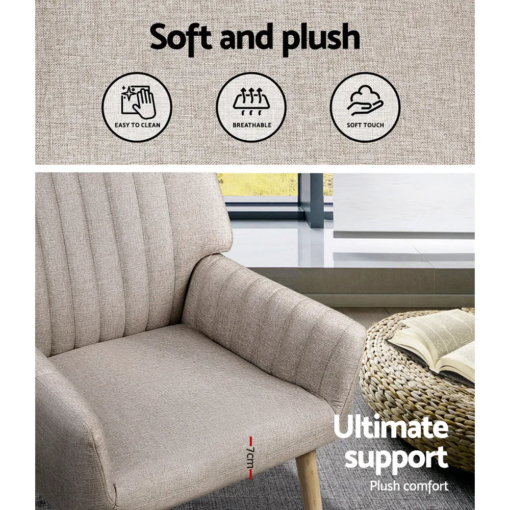 Premium Beige Faux Fabric Armchair, High-Resilience Foam – Artiss