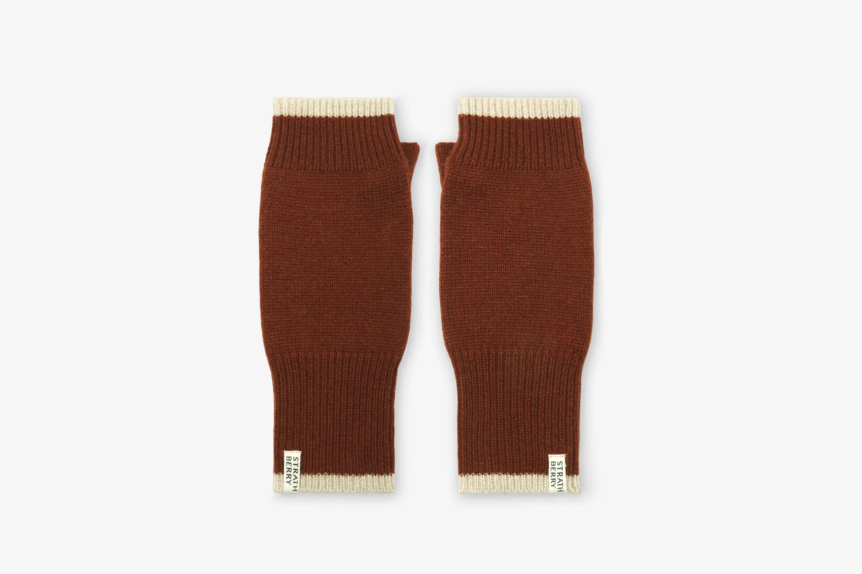 Pure Cashmere Fingerless Gloves - Spice/Camel