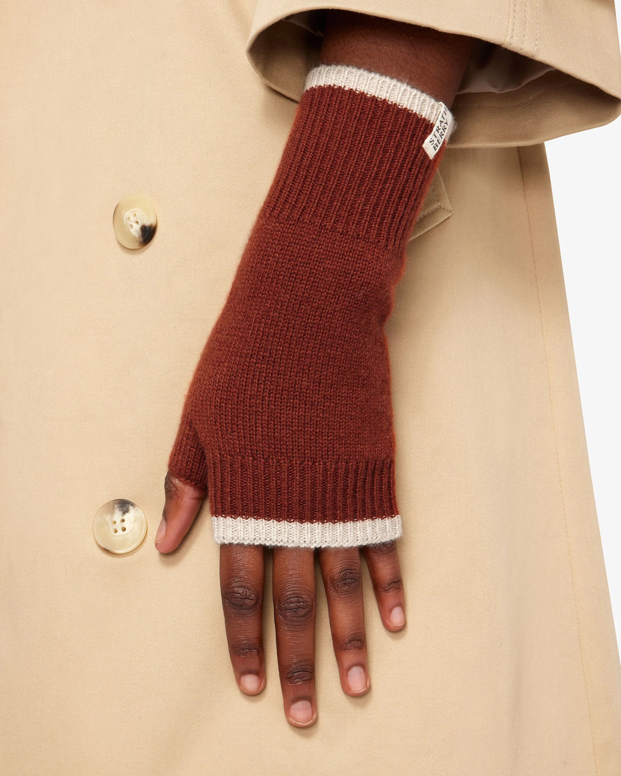 Pure Cashmere Fingerless Gloves - Spice/Camel