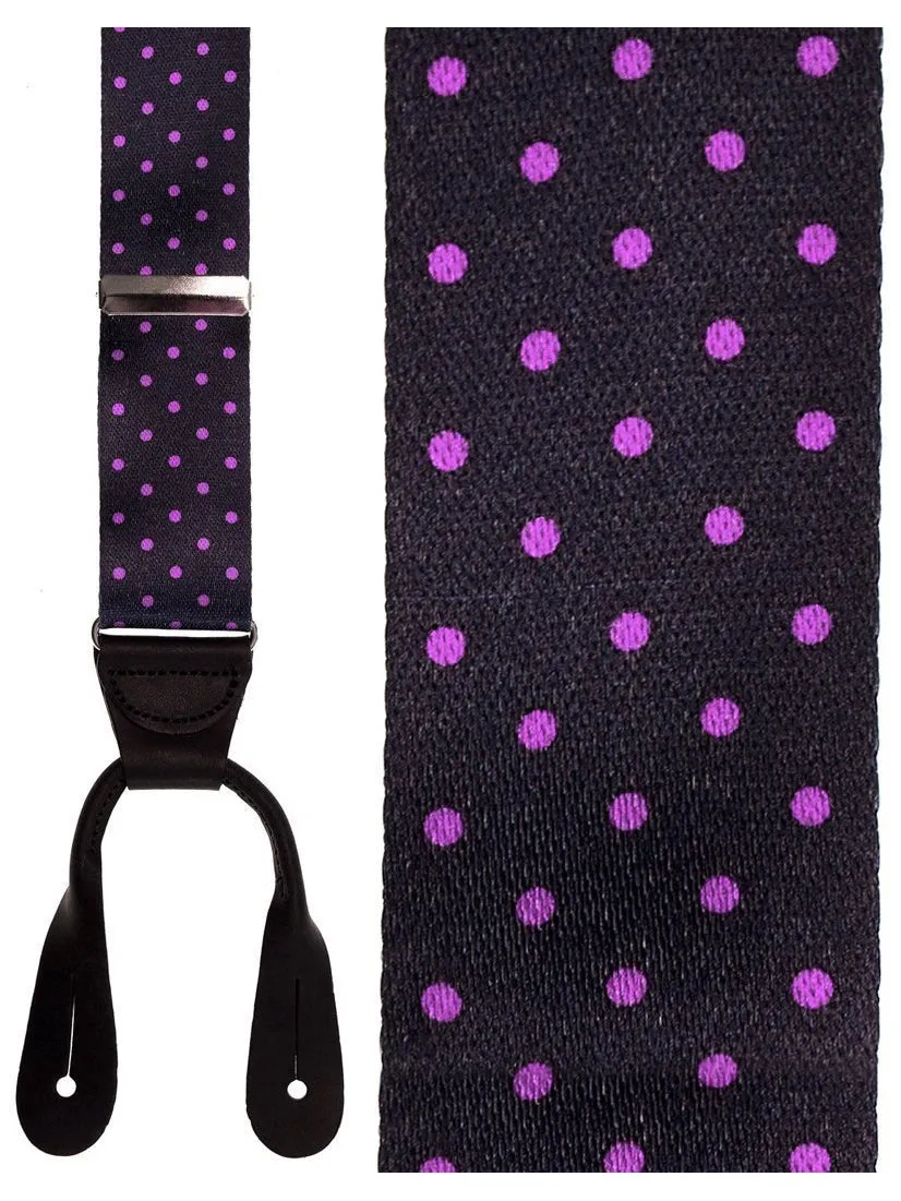 "Manhattan" Black & Pink Dots Silk Suspenders