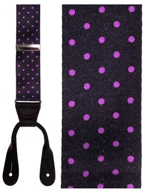 "Manhattan" Black & Pink Dots Silk Suspenders