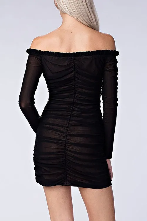 RUCHED LACE UP MINI DRESS
